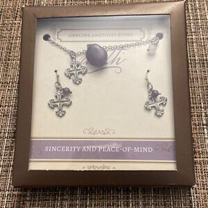 Pier 1 Imports Genuine Amethyst Stone Necklace and Earrings Set New in Box
